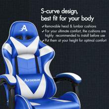 ALFORDSON Video Game Chair, Ergonomic Office Chair, Massage Racing Chair, Retractable Footrest, PU Leather, Height Adjustable And Tilt, 180kg Load Capacity - Blue and White - View 3
