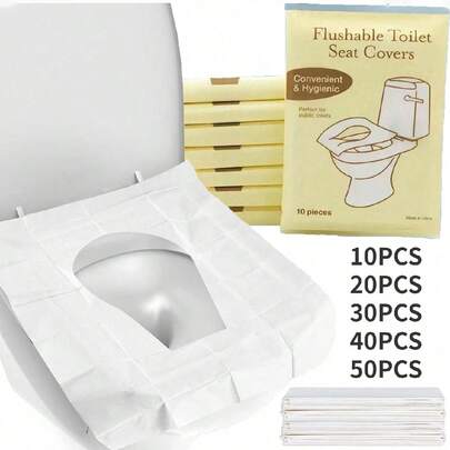 10/20/30/40/50片，10个/包马桶座套一次性水溶性便携式马桶座贴旅行和商务马桶垫马桶配件马桶套旅行包必备品航空旅行露营装备浴室配件和女士旅行包用品浴室装饰秋季装饰