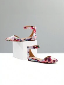 Women's Closed Pointed Toe Low Wedge Ankle Strap Casual Comfortable Ballet Flats With Back Zipper Design Party Wedding Shoes - Nhiều màu - Xem 4