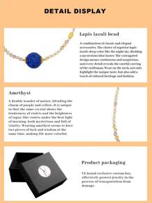 [VE] 1pc Sterling Silver Natural Amethyst & Lapis Lazuli Pendant Necklace. Lapis Lazuli Represents Calmness And Wisdom, A Symbol Of Power And Nobility. Amethyst Symbolizes Wisdom And Wealth, Helping You Thrive In Career And Interpersonal Relationships, Radiating Unique Charm. Natural Gemstone Color Varies. - Multicolor - View 5