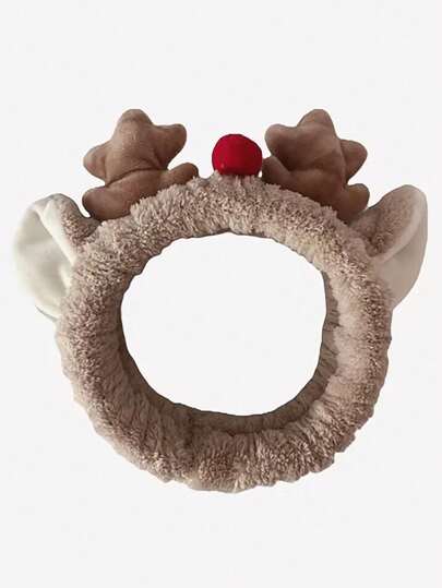 1pc Cute Christmas Deer Antler Hair Hoop, Fluffy Ball Headband For Party, Makeup Washing Home Bathroom Decor Fall Decor Back To School