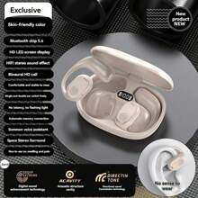 Auriculares inalámbricos tipo circumaural con Bluetooth de conducción ósea, incapaces de penetrar en el oído durante deportes, incapaces de desprenderse, auriculares Bluetooth 5.3 de alta calidad de sonido, batería ultra larga, pantalla digital LED y duración de la batería - Multicolor - Ver 14
