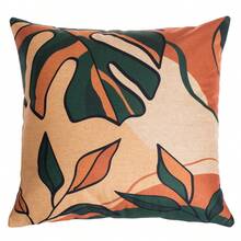 Set Of 3 Luxurious 100% Linen Cushion Covers Orange And Green Flora 45x45cm Square Invisible Zipper Finishing Sublimated Print Resistant - hoa - Xem 2