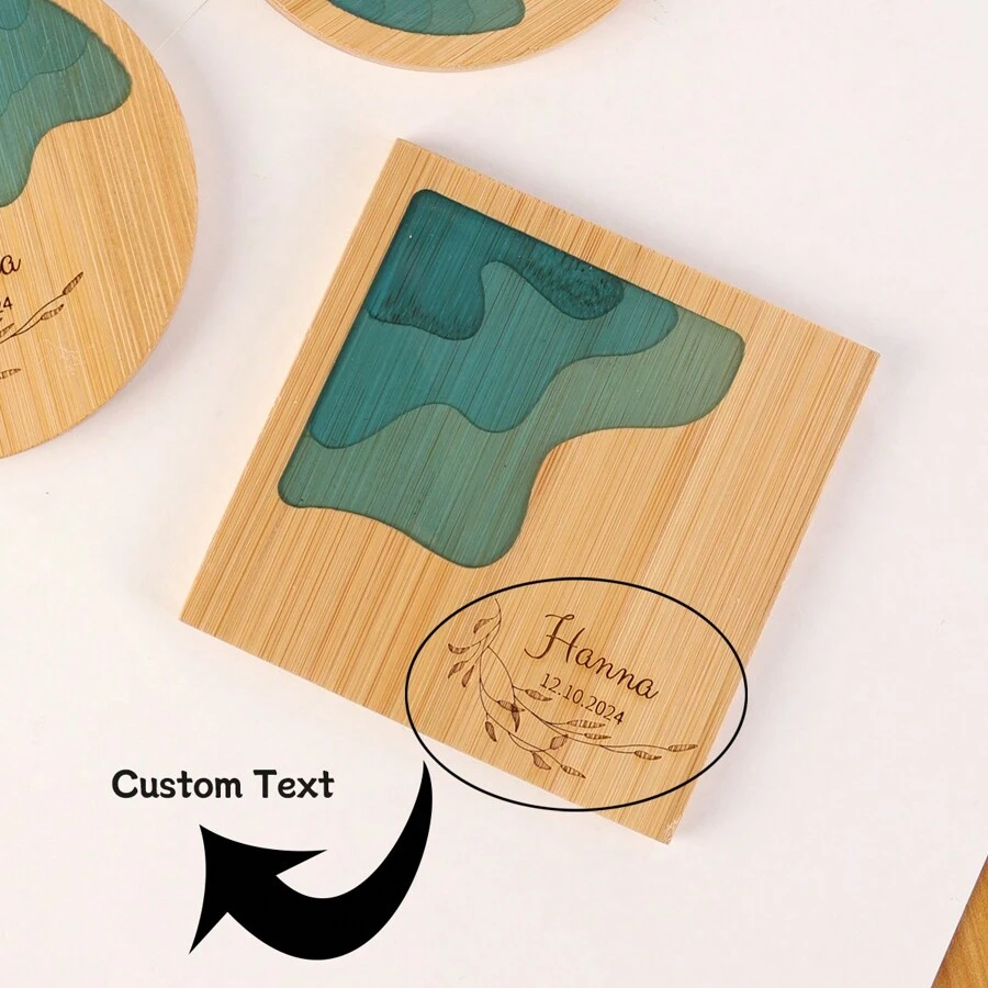 1pc Customized Personalized Round Square Creative Epoxy Resin Transparent Bamboo Coaster Coaster Heat Insulation Pad Kung Fu Tea Set Tea Ceremony Accessories Water Bottle