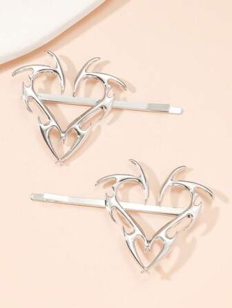 1个/2个小众几何Y2K复古设计感高级金属爱心发夹ins风配饰酷炫边缘夹子个性风格适合外出佩戴情人节爪夹发爪发夹，学习用品，发饰