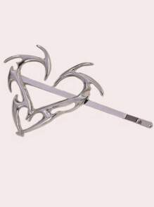 1个/2个小众几何Y2K复古设计高端金属心形发夹，个性爪夹，适合外出、情人节、发饰、学习用品、发卡 - 銀色 - 查看 3