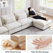 Modular Sectional Sofa, 122" Corduroy Deep Seat Upholstered Sofa,157" L Shaped Couch Set With Ottoman For Living Room, 3-4 Seater Comfy Cloud Couch With Waist Pillow For Living Room Office Apartment - BEIGE 3 Seat - View 5