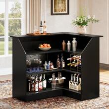 Tribesigns Tribesigns Bar Cabinet, L-Shaped Home Bar Table With Stemware Racks, 4-Tier Corner Bar Unit Liquor Wine Bar Table Reception Desk For Home Pub, Black