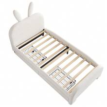 Letto a piattaforma per bambini Okwish, misura 90x200cm, con rete a doghe e due cassetti, letto imbottito per giovani, letto singolo funzionale con testiera a forma di coniglio (senza materasso), adatto per ragazzi e ragazze - Bianco - Visualizzare 6