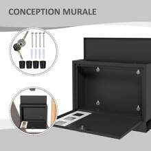 HOMCOM Boite aux lettres murale moderne en métal, boîte aux lettres extérieure verrouillable 2 clés fournis, avec matériel de Montage, 36,5 x 11,5 x 29 cm, gris anthracite - Noir - Voir 6