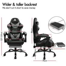 ALFORDSON Video Game Chair, Ergonomic Office Chair, Massage Racing Chair, Retractable Footrest, PU Leather, Height Adjustable And Tilt, 180kg Load Capacity - Grey - View 8