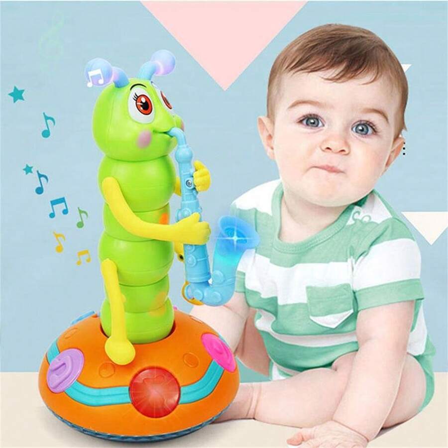 Dancing Saxophone Caterpillar,Children's Electric Caterpillar Saxophone Toys For 0-3 Year Olds Kids Learning Toys Blue - 藍色 - 查看 1