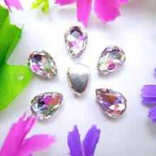 水滴形玻璃非 AB 正常颜色花式椭圆闪亮手工缝纫水晶手工缝制水钻装饰珠平背银色金爪底座带孔宝石 DIY 配件缝制宝石水钻用于装饰衣服、连衣裙、包、鞋子、胸针、耳环、手工艺品