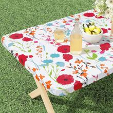 SUNFANS 1pc Rectangular Printed Tablecloth, Waterproof Elastic Fitted Vinyl Backed Flannel Tablecloth, Suitable For Christmas, New Year, Outdoor, Patio Use - Multicolor - View 1