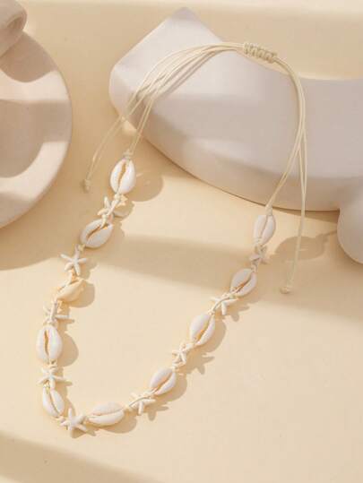New Arrival Natural Shell & White Turquoise Starfish Necklace, Fashionable Handwoven Pendant Necklace