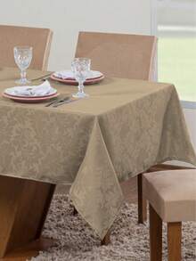 Kit Of 3 Luxury Rectangular Jacquard Dining Room Tablecloths For 8 Seats - 米色,白色,棕色 - 查看 6