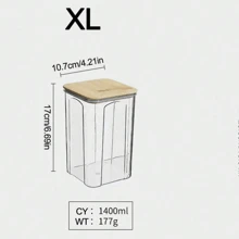 1入組密封食品儲存罐，帶木質蓋，適用於咖啡豆/穀物，塑料廚房儲存容器 - 圓形透明 - 查看 17