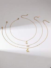 Hihho 3pcs Fashionable & Elegant Butterfly & Flower Design Inlaid Creative Women Necklace Set Luxury Jewelry Gift Valentines - Yellow Gold - View 3