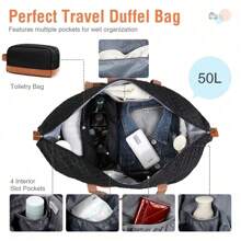 Lekesky Double Decker Holdall Bag Women Weekend Travel Overnight Weekender Duffle With Shoes Compartment & Toiletry Bag, 50L Black Quilted Traveling Bag Travelling Organizer Outfit Airport Travel Clothes Travel Stuff Luggage Bag Christmas Gift Ideas Women Girls Xmas Gifts For Mum Birthday Gift Mom Friend Thanksgiving Day Thank You Gifts - Black - View 5