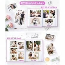 1pc Photo Album 4x6 5x7 8x10in Self Adhesive Scrapbook Album For Pictures DIY Photo Book,Metal Pen And Scraper Birthday Gifts For Women Mom,Wedding Baby Family Travel, - Pink - View 3