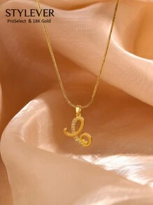 STYLEVER 1Pc New Luxury  A-Z 26 Letter Pendant Necklace, Electro -Plated 18K Gold Men Women Initial Name Letter Charm Necklace