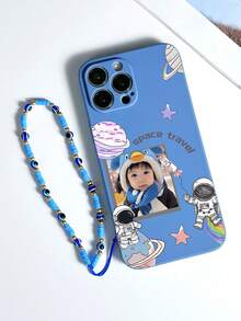 1PC Blue TPU Customizable Pattern Phone Case And 1pc Blue Eye Lanyard Strap Compatible With IPhone/Android Smartphones Like Galaxy A51 4G, Galaxy A52, Galaxy S23 Ultra, Galaxy A13 4G, Galaxy S22 Ultra, OPPO A54, IPhone 14 Pro Max, Galaxy A04E, Galaxy A34, Galaxy S24 Ultra 5G, Redmi Note 13, Galaxy A14