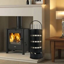 YUENFONG Fireplace Tools Stainless Steel 5-Piece Modern Fireplace Accessory Set Fireplace Set Including Broom, Shovel, Poker, Tongs And Stand With Privacy Screen, Silver/Black - Black - View 7