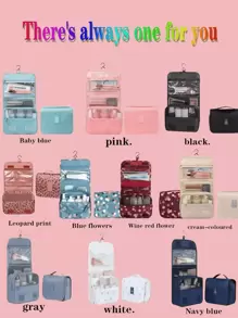 1 件便携式旅行化妆包带挂钩，化妆品收纳袋，可容纳刷子、香水、洗漱用品，适用于口红、化妆刷、铅笔、眼影、镜子、眼线笔、唇彩、护肤品、牙刷、肥皂、洗发水、梳子、手表、手机、项链、珠宝和数码配件返校 - 彩色 - 查看 3