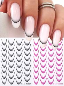 2 件渐变法式美甲贴纸黑色粉色自粘贴花图案指甲贴指南 DIY 装饰模板美甲工具 - 彩色 - 查看 1