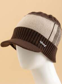 JZML 1pc Men Letter Decor Knit Hat Halloween - Coffee Brown - View 2