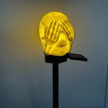 1 件恐怖骷髅头灯 - 遮住眼睛/嘴巴/耳朵，万圣节装饰道具，适用于酒吧、派对、鬼屋、户外花园照明，适用于小路、庭院、露台 - 三個骷髏頭 - 查看 10