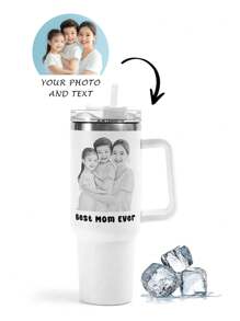 Gepersonaliseerde naamfoto verjaardagsbloem 40 Oz glas, roestvrij staal glas met rietje handvat, verjaardagsmaand bloem glas, geweldig cadeau