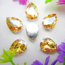 水滴形玻璃非 AB 正常颜色花式椭圆闪亮手工缝纫水晶手工缝制水钻装饰珠平背银色金爪底座带孔宝石 DIY 配件缝制宝石水钻用于装饰衣服、连衣裙、包、鞋子、胸针、耳环、手工艺品
