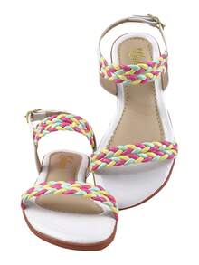 Children's Girl's Flat Sandals With Strap, Soft And Comfortable, Stylish Braid - 白色 - 查看 3