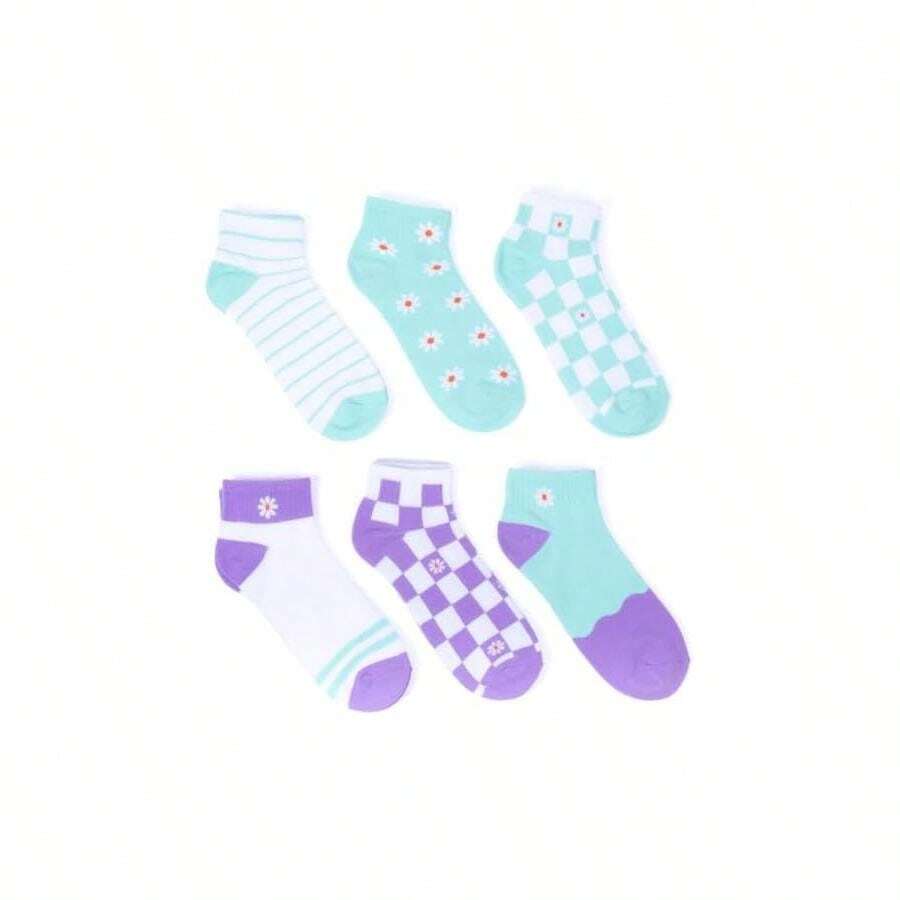 Nollia Low Cut Socks For Women, Colorful And Cute Ankle Socks, 6 Pack - 6包-綠松石花 - 查看 1