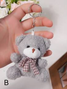 1pc Cute Plush Teddy Bear Keychain, Cartoon Bear Charm With Bowknot Decor Valentine's Day - Multicolor - View 10