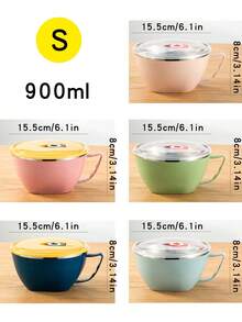 1pc Stainless Steel Insulated Noodle Bowl, Heatproof - Multicolor - View 2