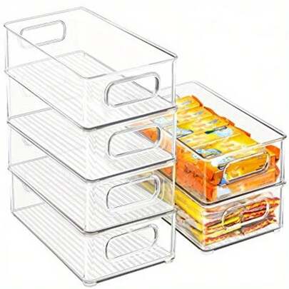 1/3pcs Stackable Refrigerator Storage Bins, Kitchen Space-Saving Transparent Organizer With Handles, For Cabinets, Shelves, Drawer, Countertop And Refrigerator, For Snack, Fruit, Vegetables And Sundries, Home Supplies Christmas Gift