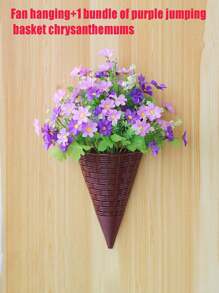 1 pieza Cesta colgante de flores artificiales en forma de abanico, macetero de pared de ratán triangular, canasta colgante de decoración interior para arreglo floral