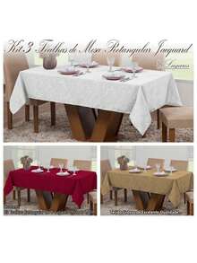 Kit Of 3 Luxury Rectangular Jacquard Dining Room Tablecloths For 8 Seats - 白色,紅色,金色 - 查看 2