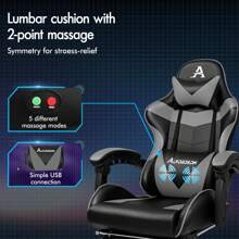 ALFORDSON Video Game Chair, Ergonomic Office Chair, Massage Racing Chair, Retractable Footrest, PU Leather, Height Adjustable And Tilt, 180kg Load Capacity - Grey - View 4
