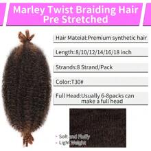 Extensiones de cabello trenzado africano elástico pre-separado tipo cubano Marley para trenzar a ganchillo para mujeres - Marron oscuro - Ver 3