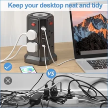 PASSUS UK Overload Protection Electrical Sockets, With Multi-Functional USB Charging Tower With 20W PD Fast Charge Port, Supporting A Total Output Of 3250W Power, Suitable For Home And Office.