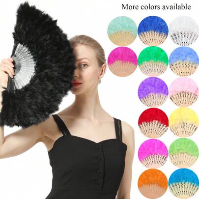1pc Leque dobrável de penas Leque de mão para despedida de solteira Decoração de festa de casamento Chá de panela Presente de noiva Sessão de fotos Adereço