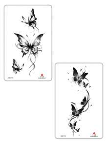 2pcs Butterfly Tattoo Stickers, Temporary Tattoos With Butterfly Pattern, Waterproof And Easy To Use, Suitable For Women On Arms, Hands, Feet And Legs, Disposable Fake Tattoo, Essential For Parties And Music Festivals - Black - View 6
