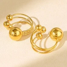 1 pièce Bague en acier inoxydable de mode avec perles sphériques dorées, bague en titane géométrique personnalisée exagérée, accessoires de bijoux dorés pour le carnaval, à porter au quotidien