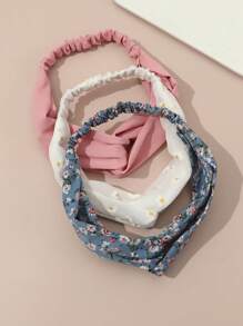 3pcs Girls' Fabric Criss-Cross Elastic Headbands Set - Multicolor - View 2