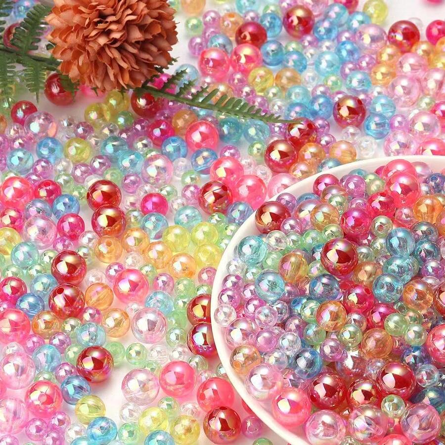 100 颗 8 毫米彩色孔透明 AB 彩虹圆珠适用于 DIY 手工手链首饰工艺耳环吊坠珠子配件 - 彩色 - 查看 1