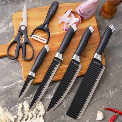 6 Peças Conjunto Profissional de Facas para Churrasco Antiaderentes, Promoção da