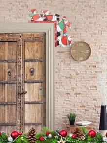 1 pieza, Cartel en esquina de puerta con muñeco de nieve y gorro de Papá Noel, decoración de marco de madera para esquina, cartel de puerta, escultura de pared de madera para sala de estar, dormitorio, oficina, interior y exterior, decoración de puerta de casa, regalo, decoración del hogar, decoración de habitación, decoración de pared